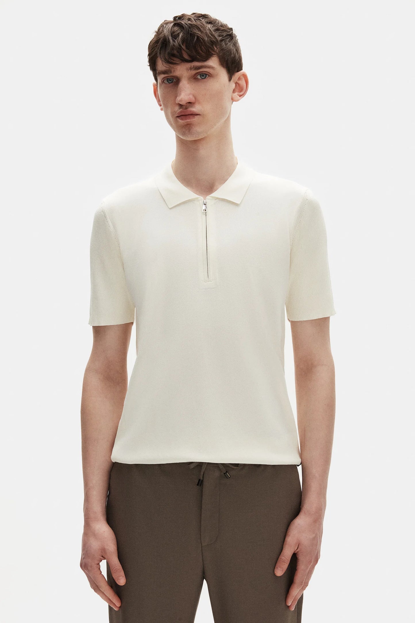 Tween Relaxed Fit Ekru Yarım Fermuarlı Polo Yaka Triko