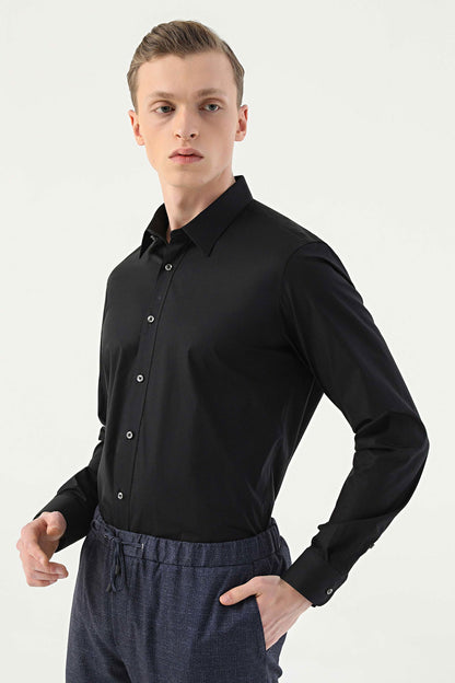 Tween Slim Fit Siyah Düz Easy Care Gömlek