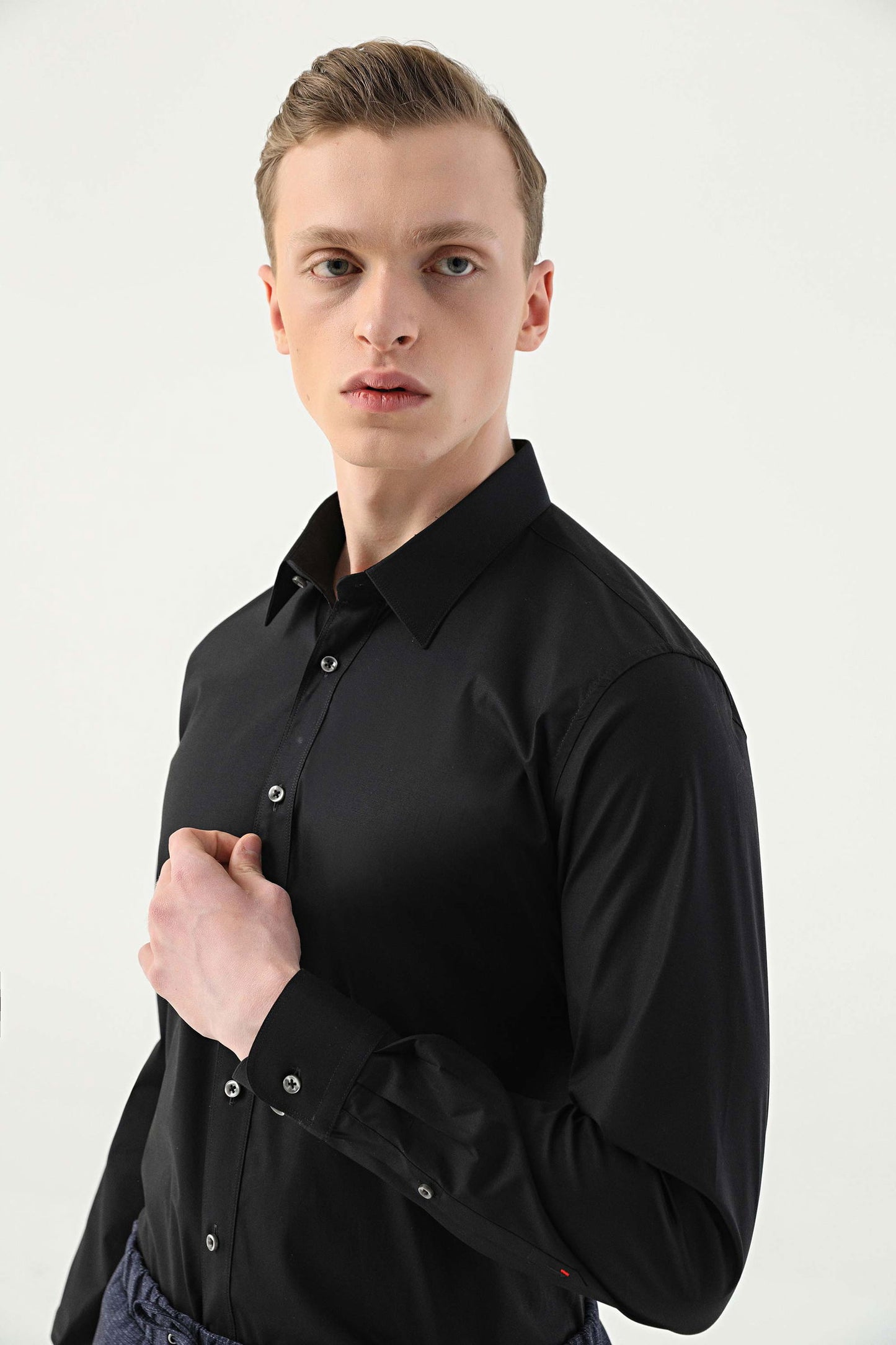 Tween Slim Fit Siyah Düz Easy Care Gömlek
