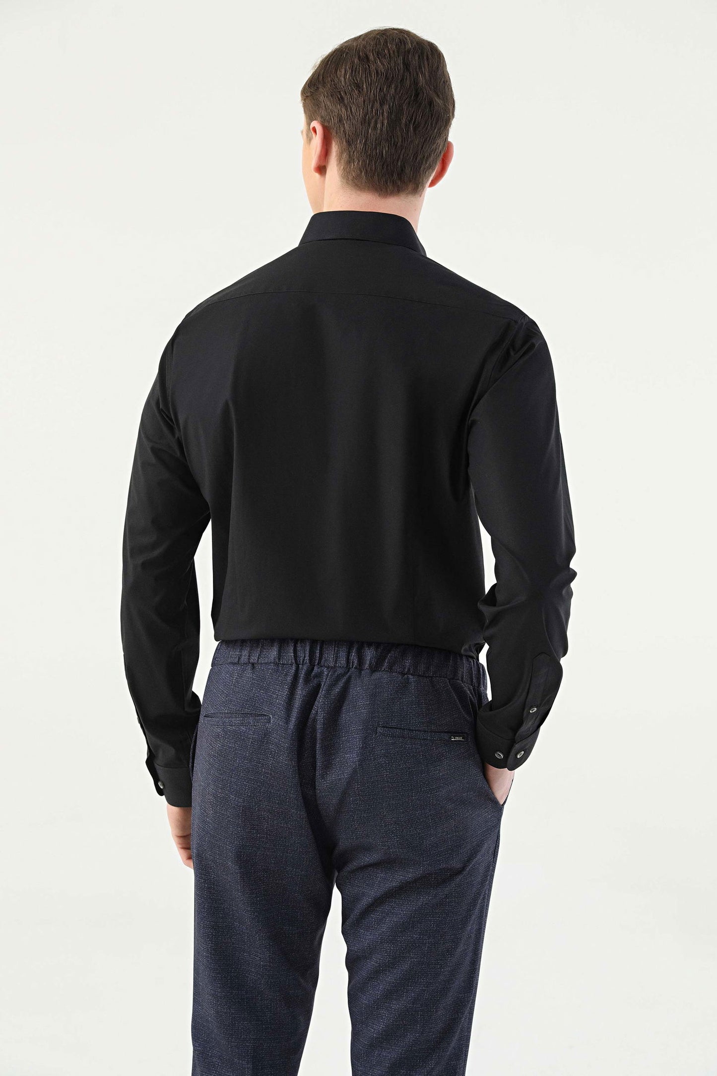 Tween Slim Fit Siyah Düz Easy Care Gömlek