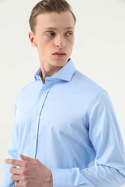 Damat Comfort Açık Mavi Düz %100 Pamuk Nano Care Gömlek