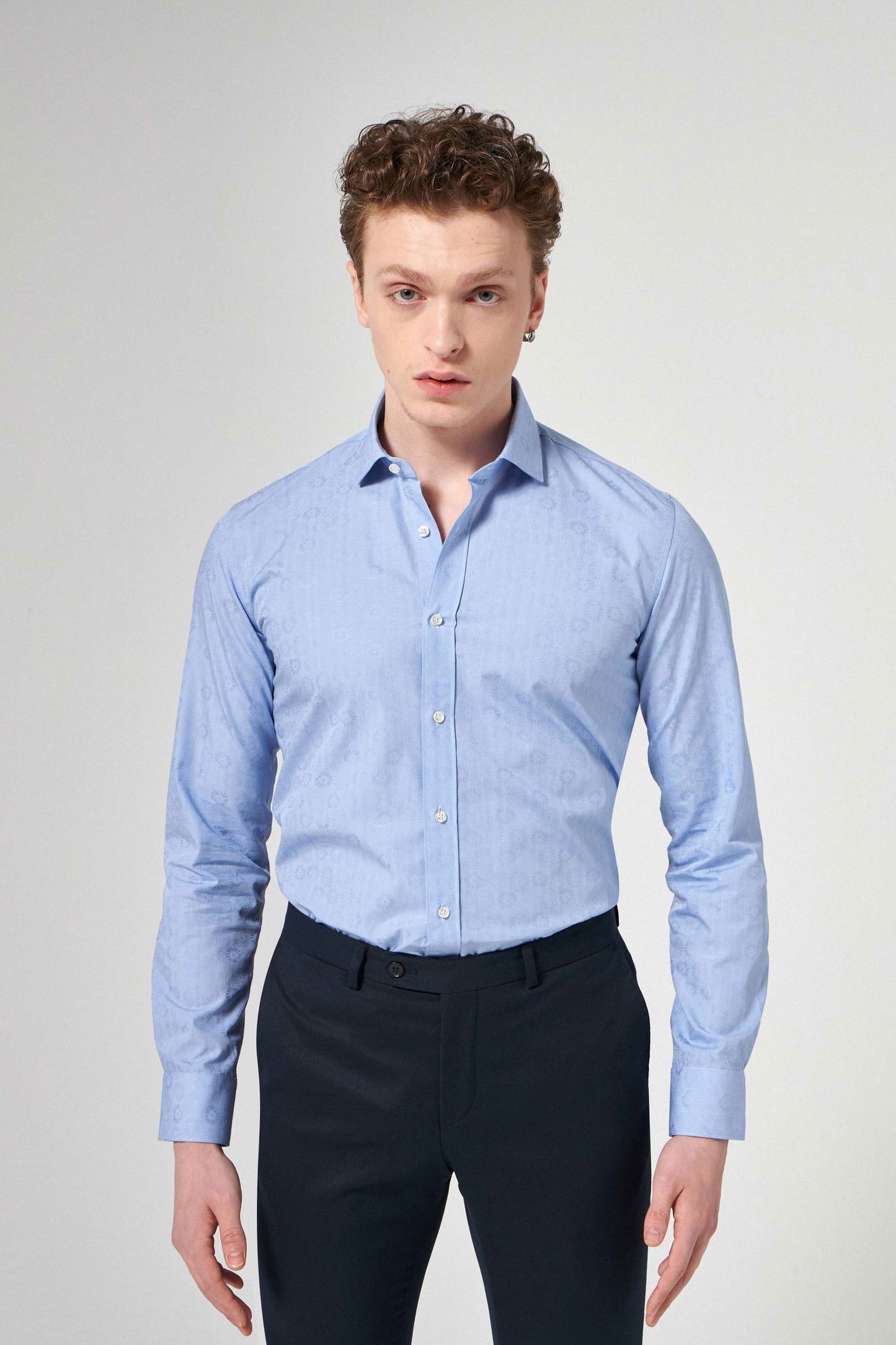 Tween Slim Fit Mavi Düz %100 Pamuklu Smokin Gömlek