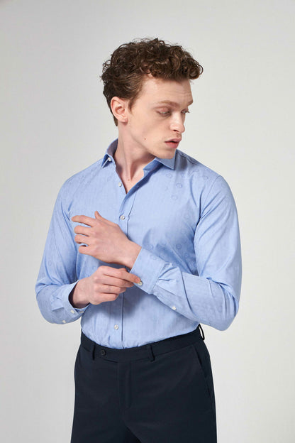 Tween Slim Fit Mavi Düz %100 Pamuklu Smokin Gömlek