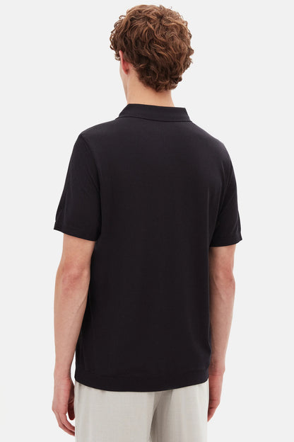 Tween Slim Fit Siyah Yarım Fermuarlı Polo Yaka Yazlık T-shirt