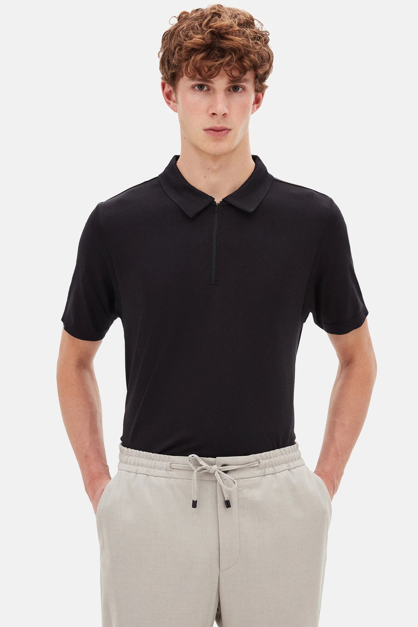 Tween Slim Fit Siyah Yarım Fermuarlı Polo Yaka Yazlık T-shirt