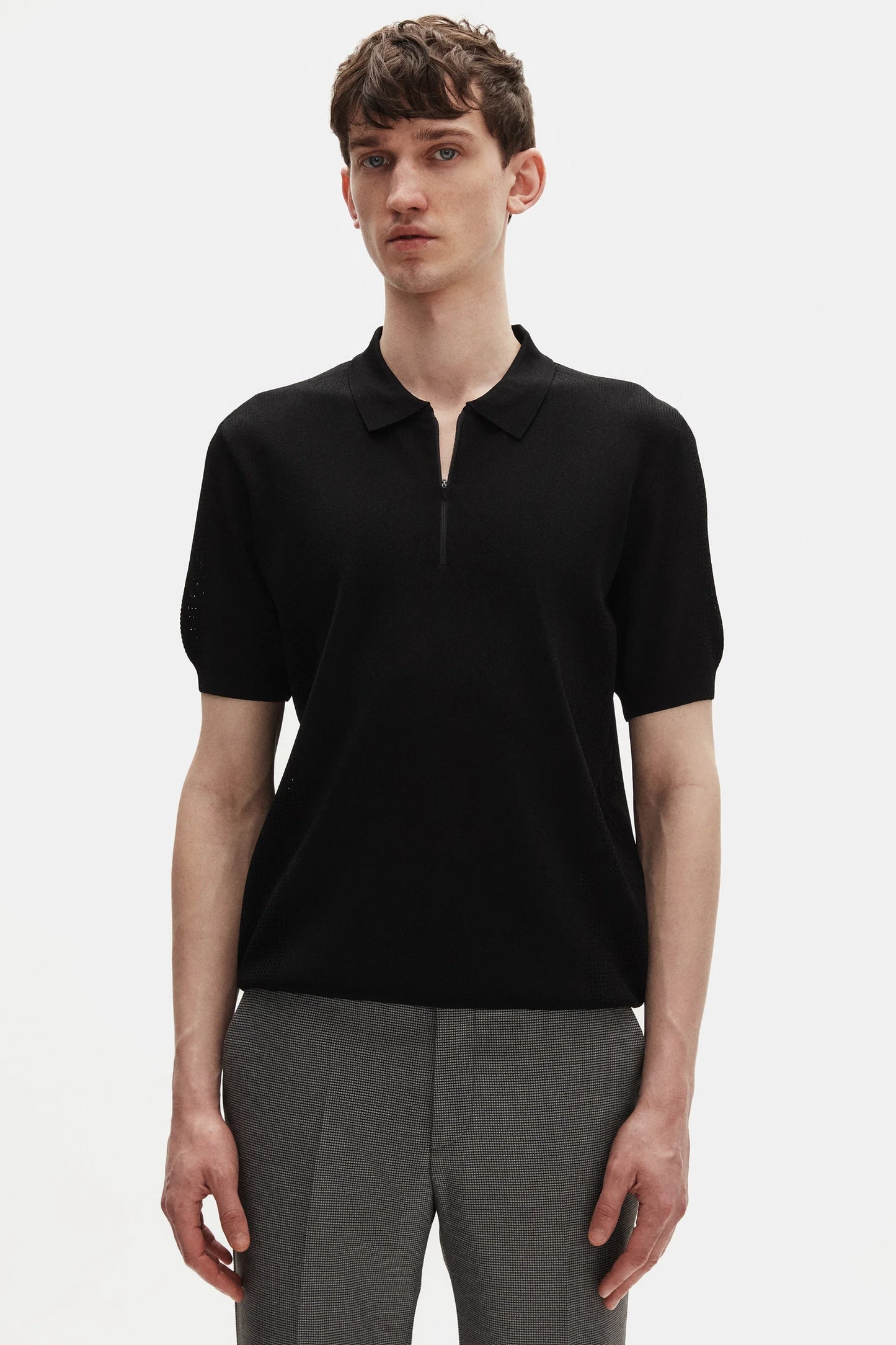 Tween Slim Fit Siyah Yarım Fermuarlı Polo Yaka Yazlık Triko