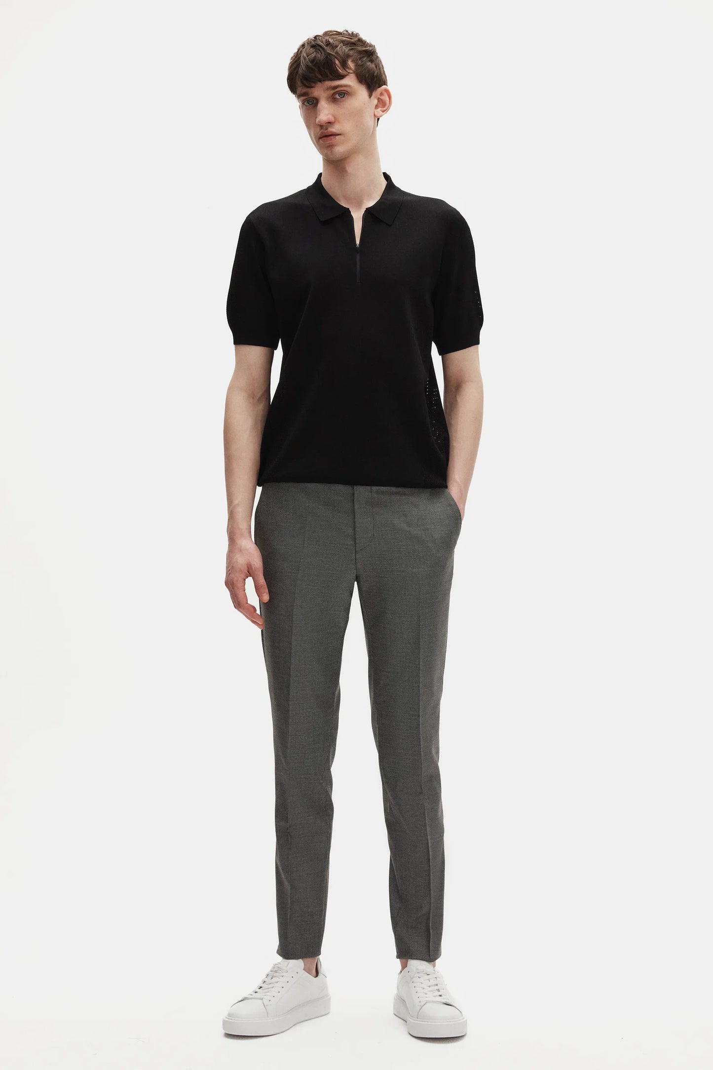 Tween Slim Fit Siyah Yarım Fermuarlı Polo Yaka Yazlık Triko