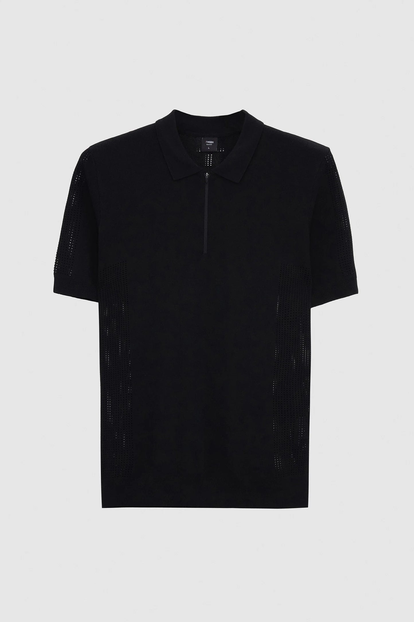Tween Slim Fit Siyah Yarım Fermuarlı Polo Yaka Yazlık Triko