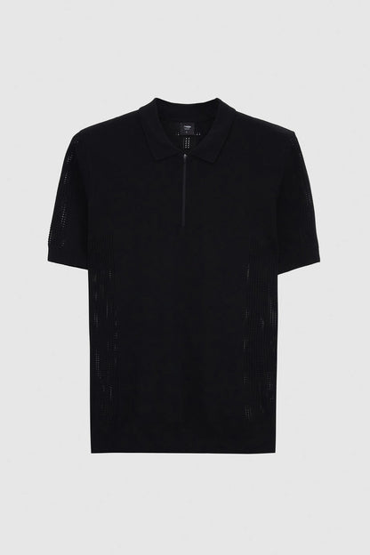 Tween Slim Fit Siyah Yarım Fermuarlı Polo Yaka Yazlık Triko