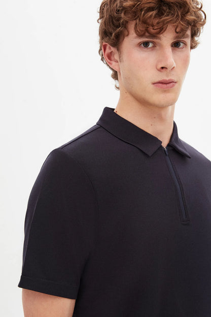 Tween Slim Fit Lacivert Yarım Fermuarlı Polo Yaka Yazlık T-shirt