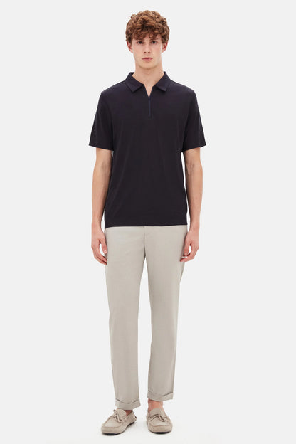 Tween Slim Fit Lacivert Yarım Fermuarlı Polo Yaka Yazlık T-shirt