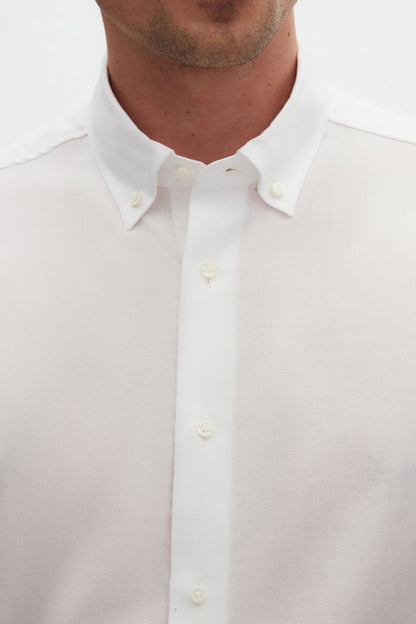 Damat Slim Fit Beyaz Armürlü %100 Pamuklu Gömlek