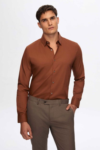 Tween Slim Fit Tarçın Düz Easy Care Gömlek