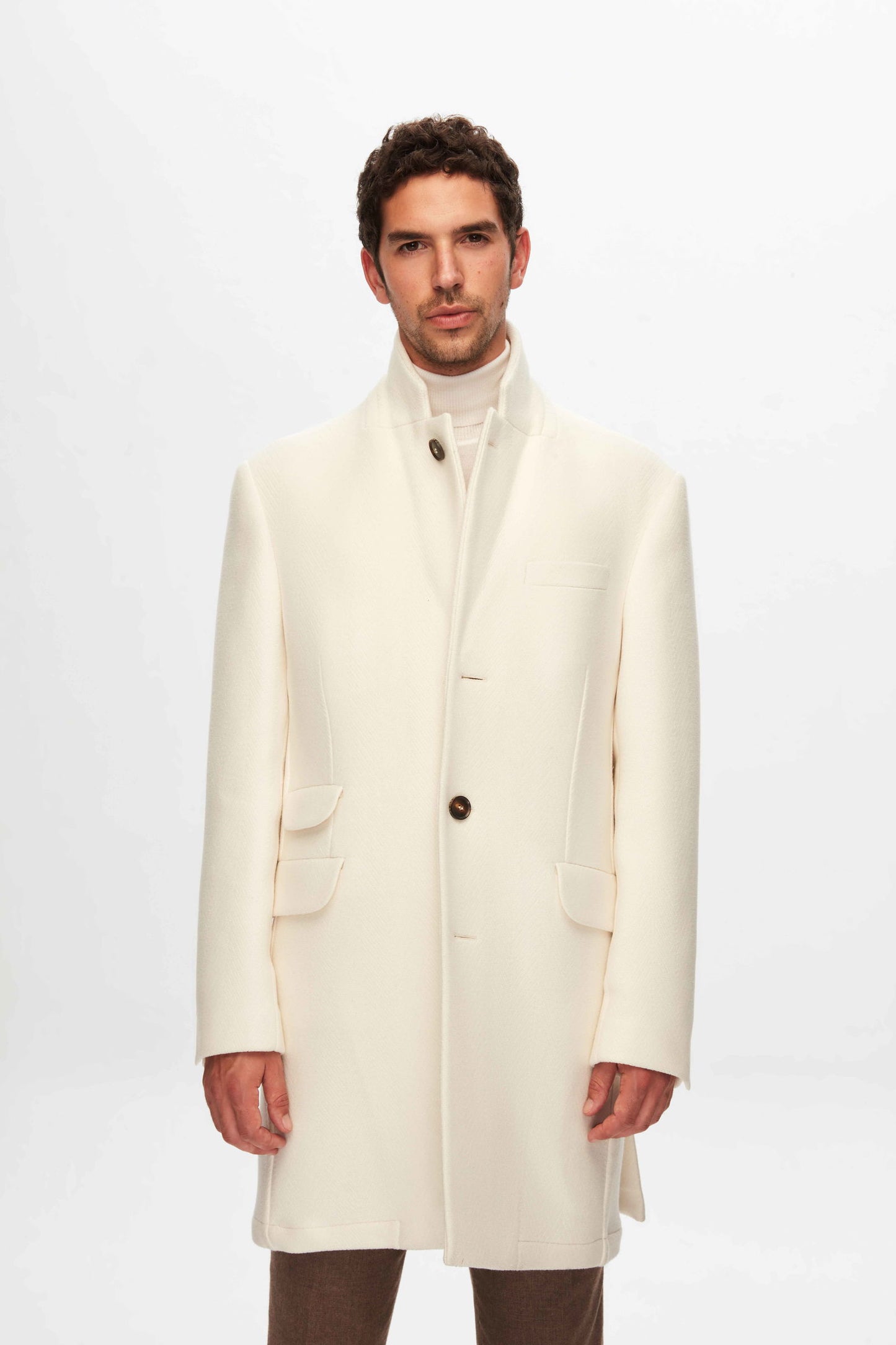 Damat Slim Fit Ekru Yünlü Palto