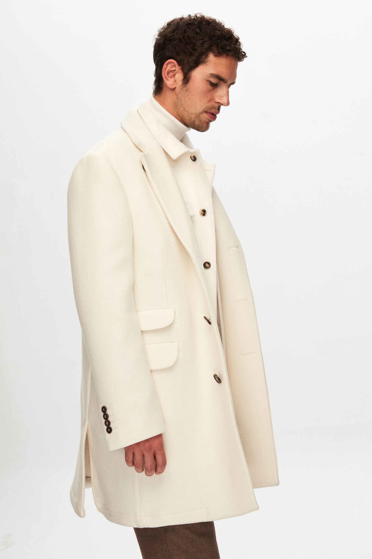 Damat Slim Fit Ekru Yünlü Palto