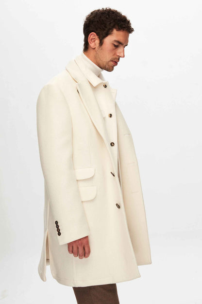 Damat Slim Fit Ekru Yünlü Palto