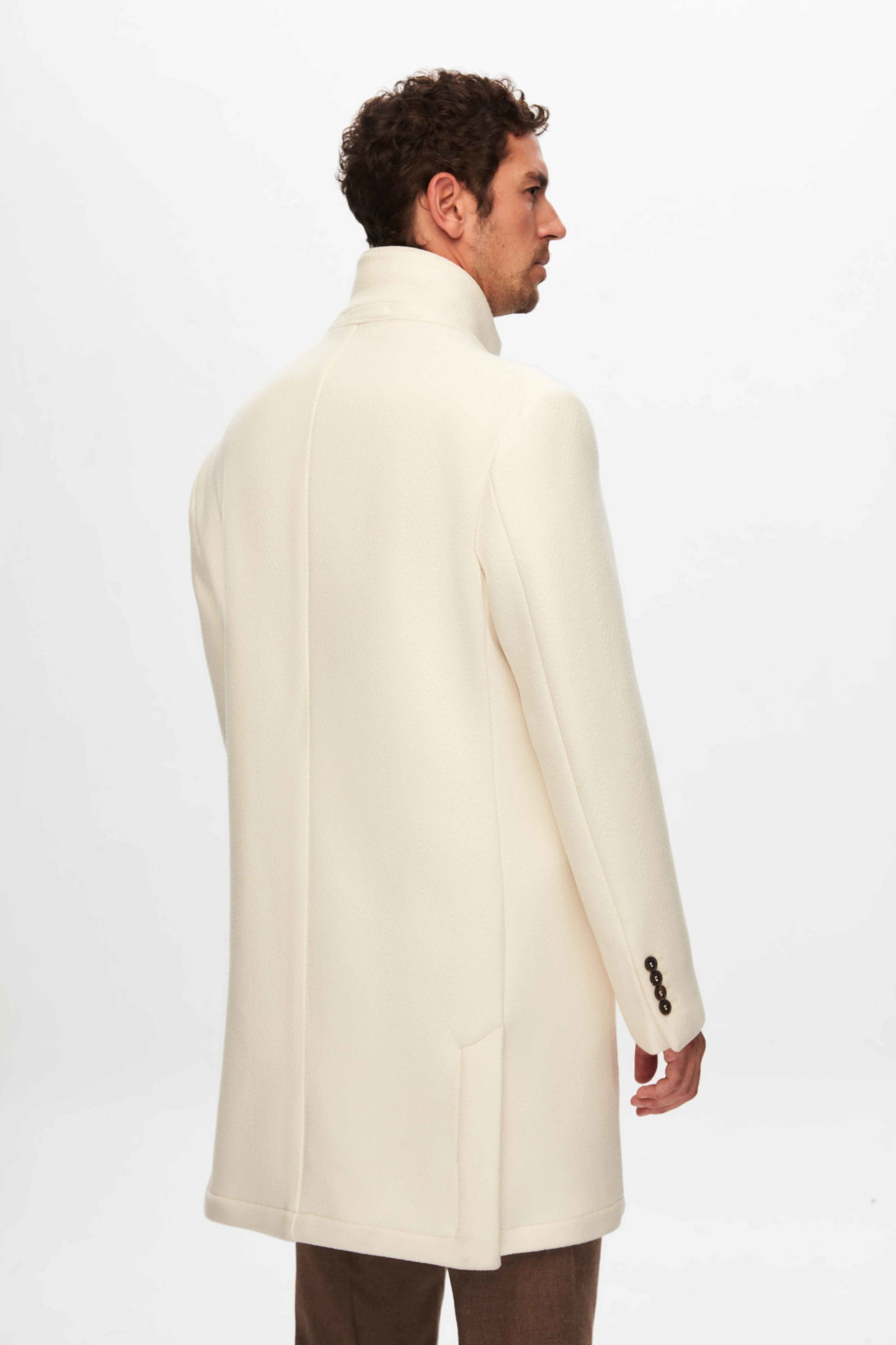 Damat Slim Fit Ekru Yünlü Palto