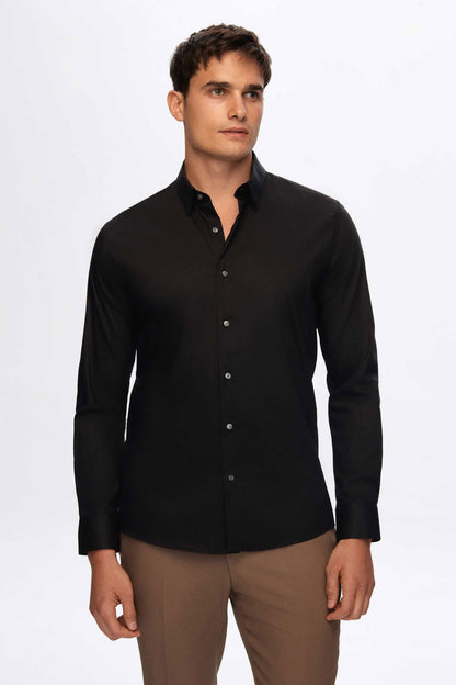 Tween Slim Fit Siyah Düz Easy Care Gömlek