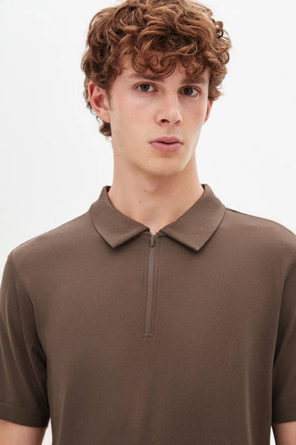 Tween Slim Fit Vizon Yarım Fermuarlı Polo Yaka Yazlık T-shirt