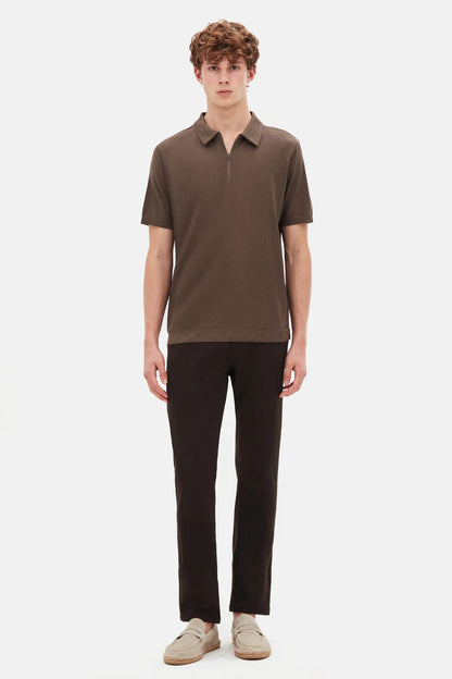 Tween Slim Fit Vizon Yarım Fermuarlı Polo Yaka Yazlık T-shirt