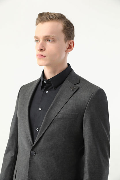 Damat Slim Fit Antrasit Düz Superfine Wool Takim Elbise