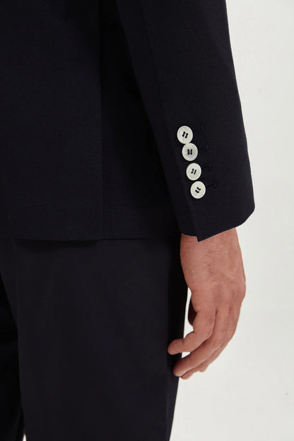 Damat Regular Fit Lacivert Loro Piana Kumaşıyla Üretilmiş Kruvaze Kumaş Ceket