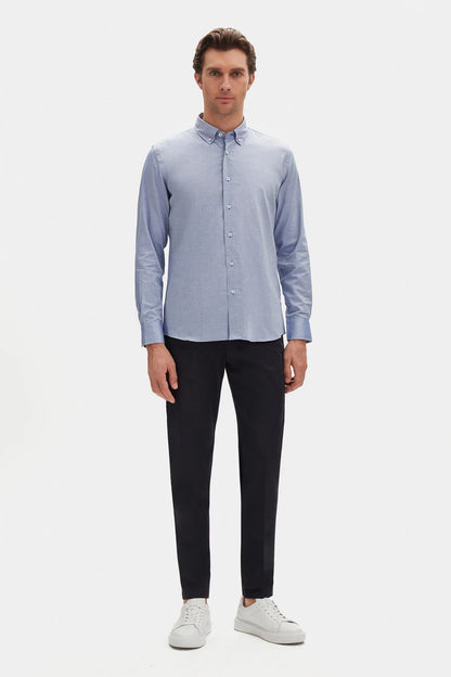 Damat Slim Fit Lacivert Armürlü %100 Pamuklu Gömlek