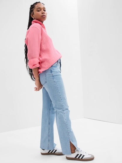 Açık Mavi Mid Rise Destructed 90s Loose Washwell™ Jean Pantolon