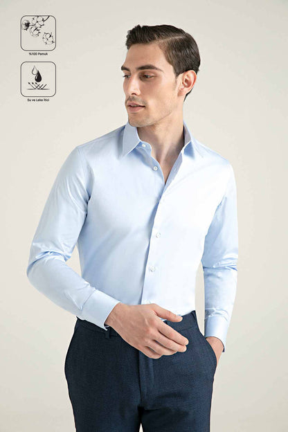 Damat Comfort Açık Mavi Düz Nano Care Gömlek