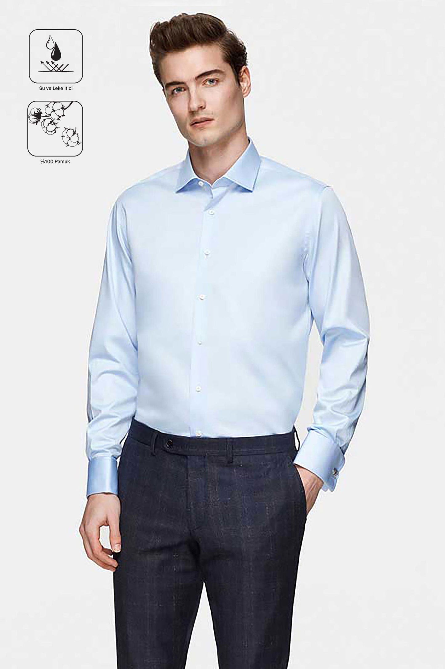 Damat Slim Fit Açık Mavi Düz Nano Care Gömlek