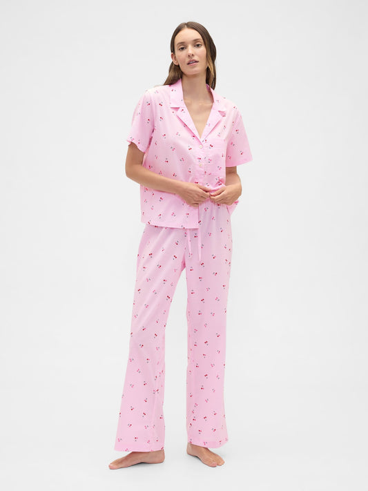 Açık Pembe Baskılı Poplin Pijama Altı