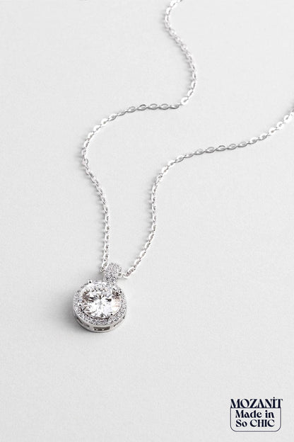 Berrak Mozanit 18 Ayar Beyaz Altın Kaplama 43 Cm Gümüş Kolye 5096960199