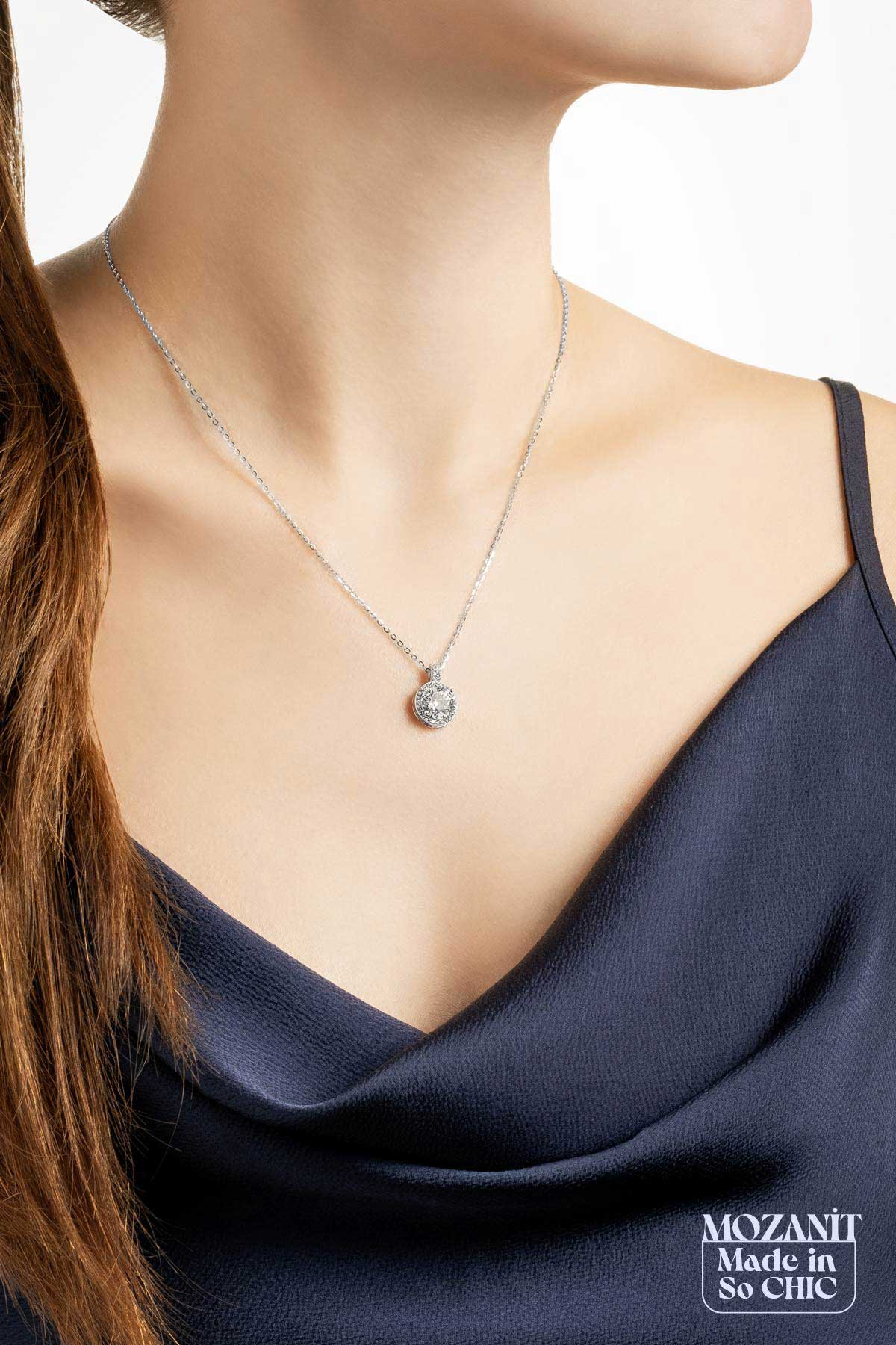 Berrak Mozanit 18 Ayar Beyaz Altın Kaplama 43 Cm Gümüş Kolye 5096960199