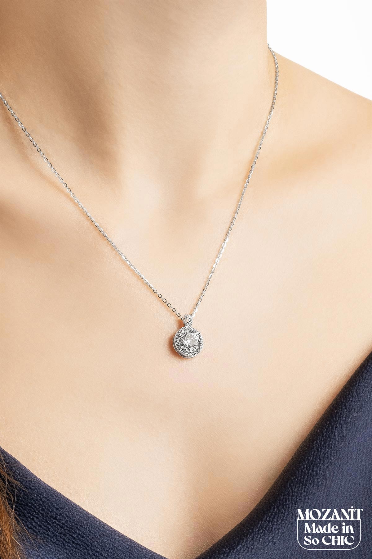 Berrak Mozanit 18 Ayar Beyaz Altın Kaplama 43 Cm Gümüş Kolye 5096960199