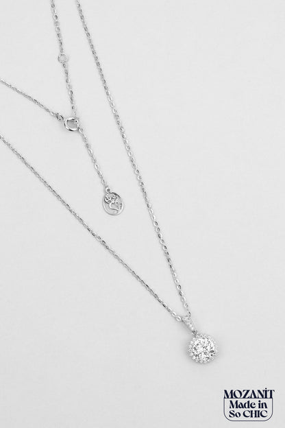 Mozanit Şıklığı 18 Ayar Beyaz Altın Kaplama 44 Cm Gümüş Kolye 5096970199