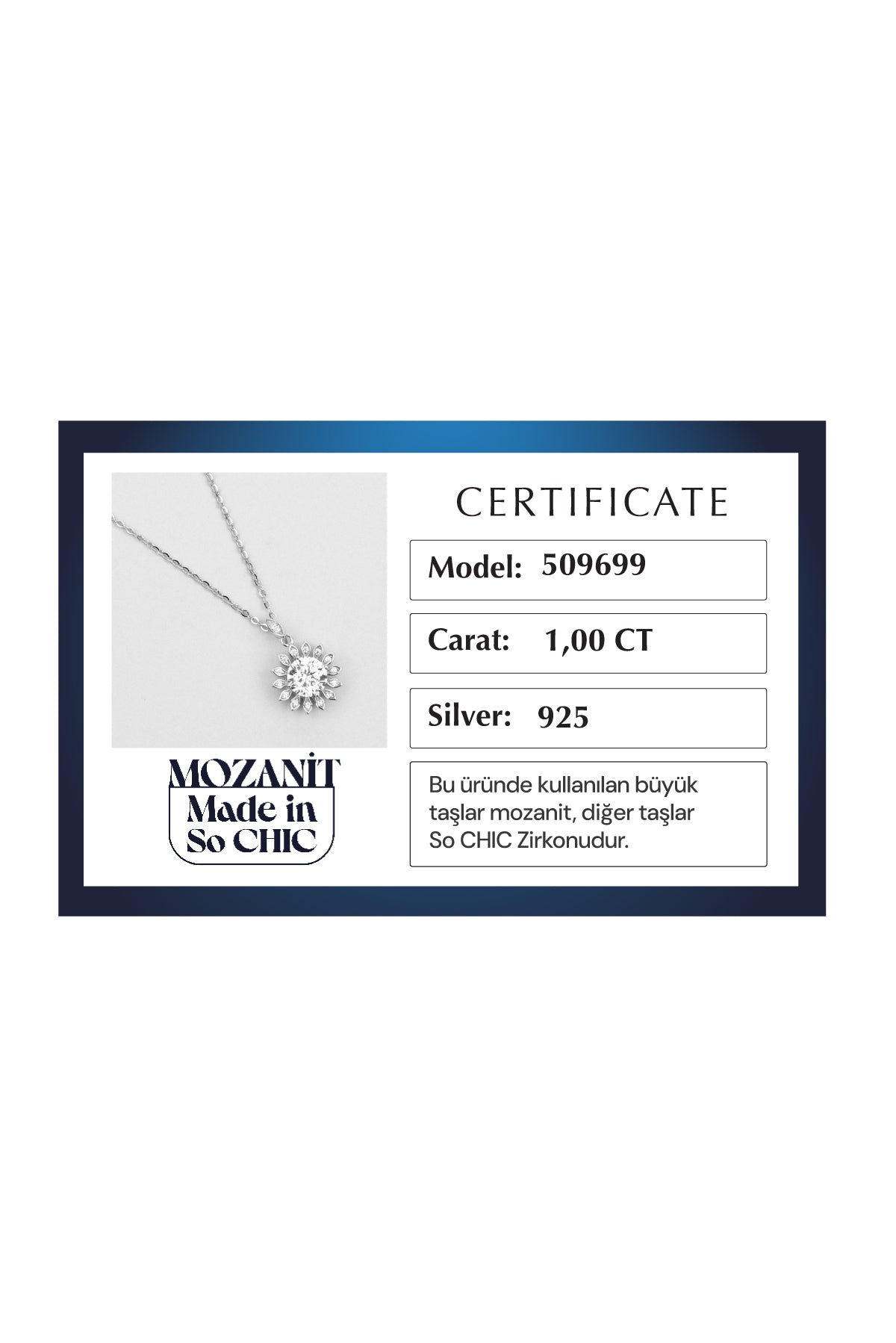 Ay Çiçeği Mozanit 18 Ayar Beyaz Altın Kaplama 44 Cm Gümüş Kolye 5096990199