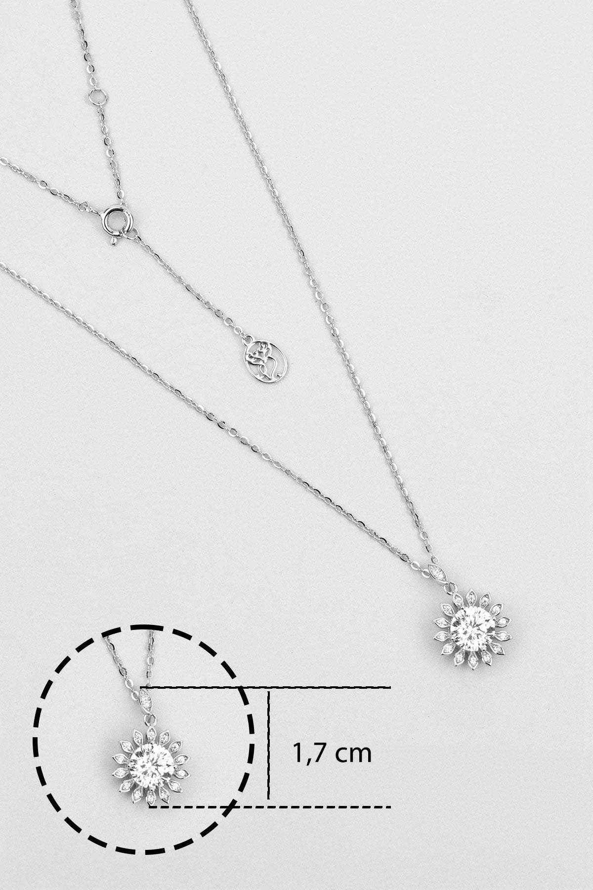 Ay Çiçeği Mozanit 18 Ayar Beyaz Altın Kaplama 44 Cm Gümüş Kolye 5096990199