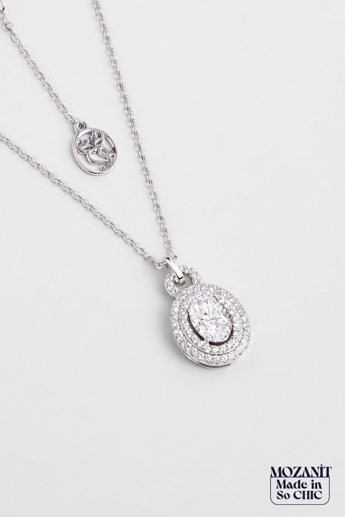 Mozanit Taşlı 18 Ayar Beyaz Altın Kaplama 44 Cm Gümüş Kolye 5097010199