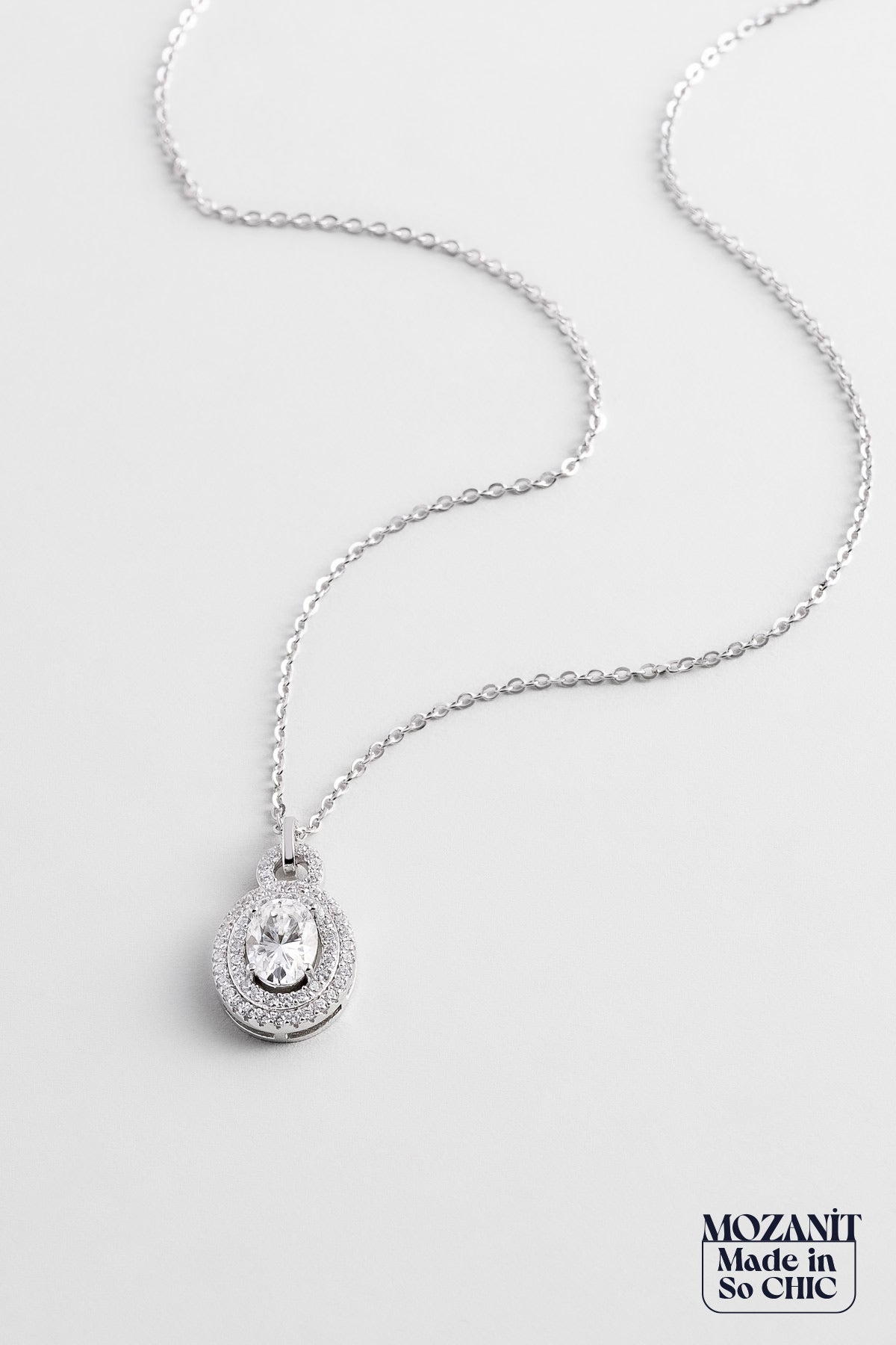 Mozanit Taşlı 18 Ayar Beyaz Altın Kaplama 44 Cm Gümüş Kolye 5097010199