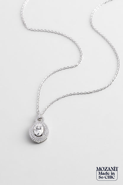 Mozanit Taşlı 18 Ayar Beyaz Altın Kaplama 44 Cm Gümüş Kolye 5097010199