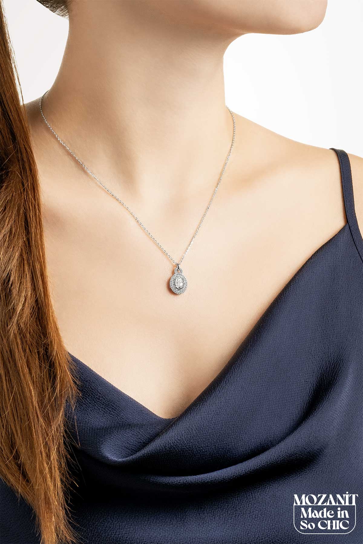 Mozanit Taşlı 18 Ayar Beyaz Altın Kaplama 44 Cm Gümüş Kolye 5097010199