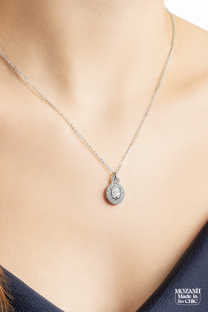 Mozanit Taşlı 18 Ayar Beyaz Altın Kaplama 44 Cm Gümüş Kolye 5097010199