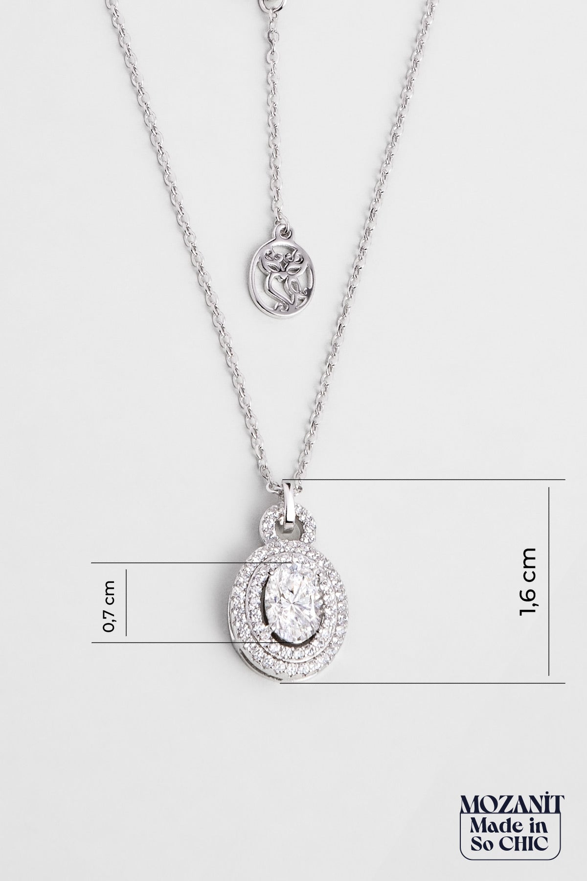 Mozanit Taşlı 18 Ayar Beyaz Altın Kaplama 44 Cm Gümüş Kolye 5097010199