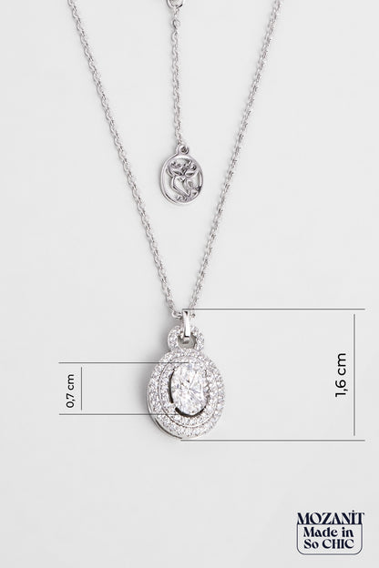Mozanit Taşlı 18 Ayar Beyaz Altın Kaplama 44 Cm Gümüş Kolye 5097010199