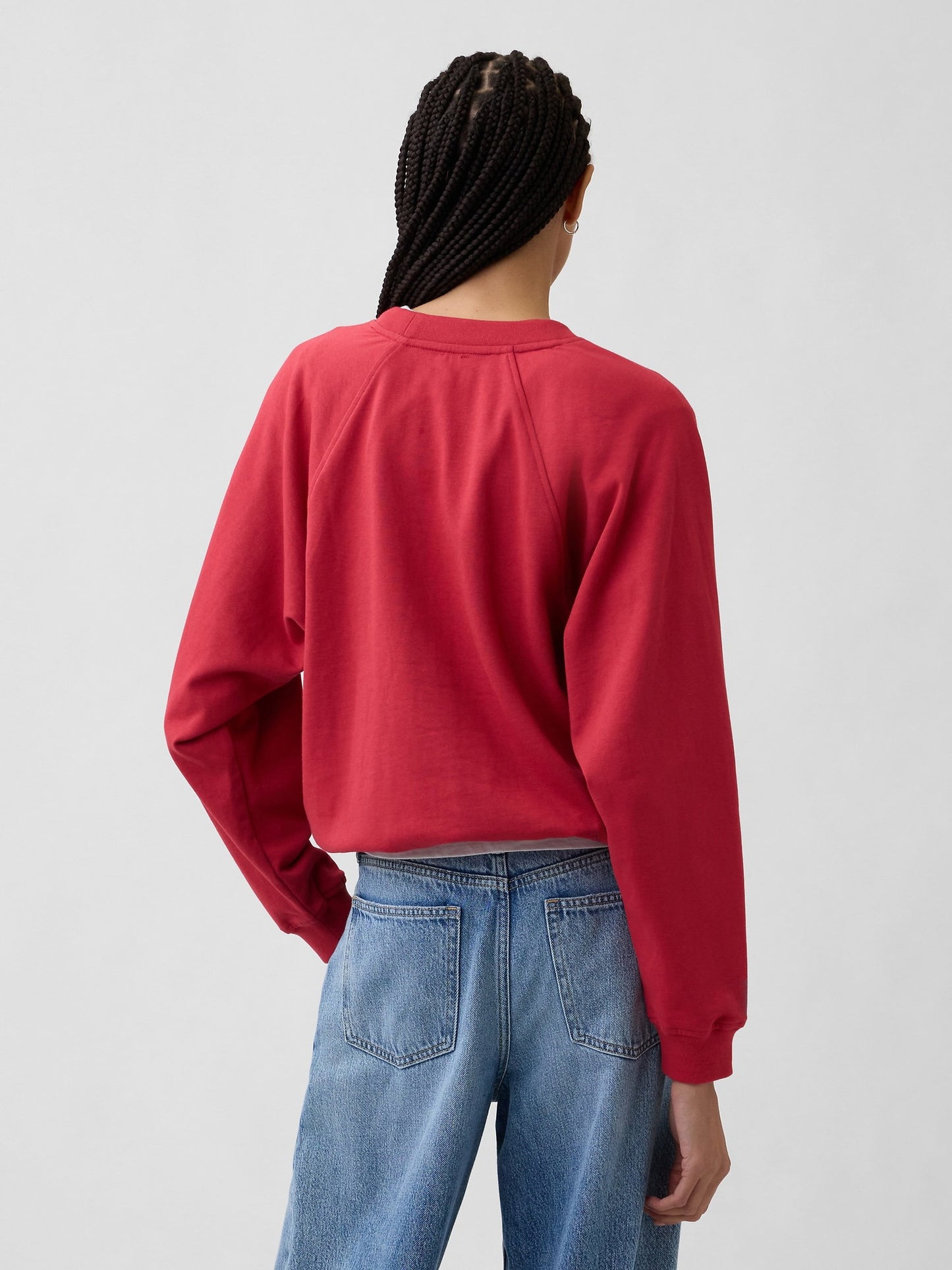 Kırmızı Fransız Havlu Kumaş Raglan Logo Sweatshirt