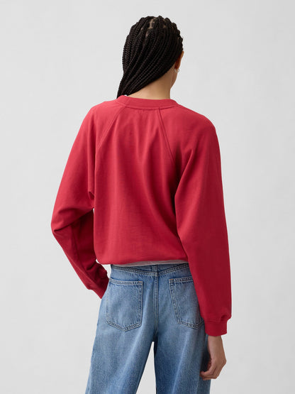 Kırmızı Fransız Havlu Kumaş Raglan Logo Sweatshirt