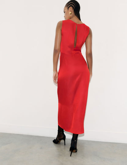 Regular Fit Saten Maxi Elbise