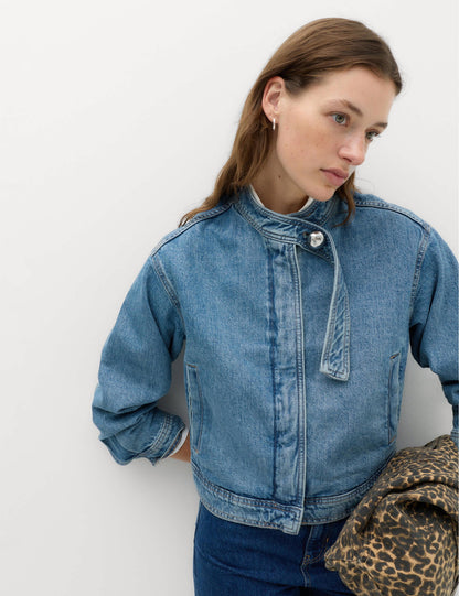 Funnel Yaka Denim Ceket