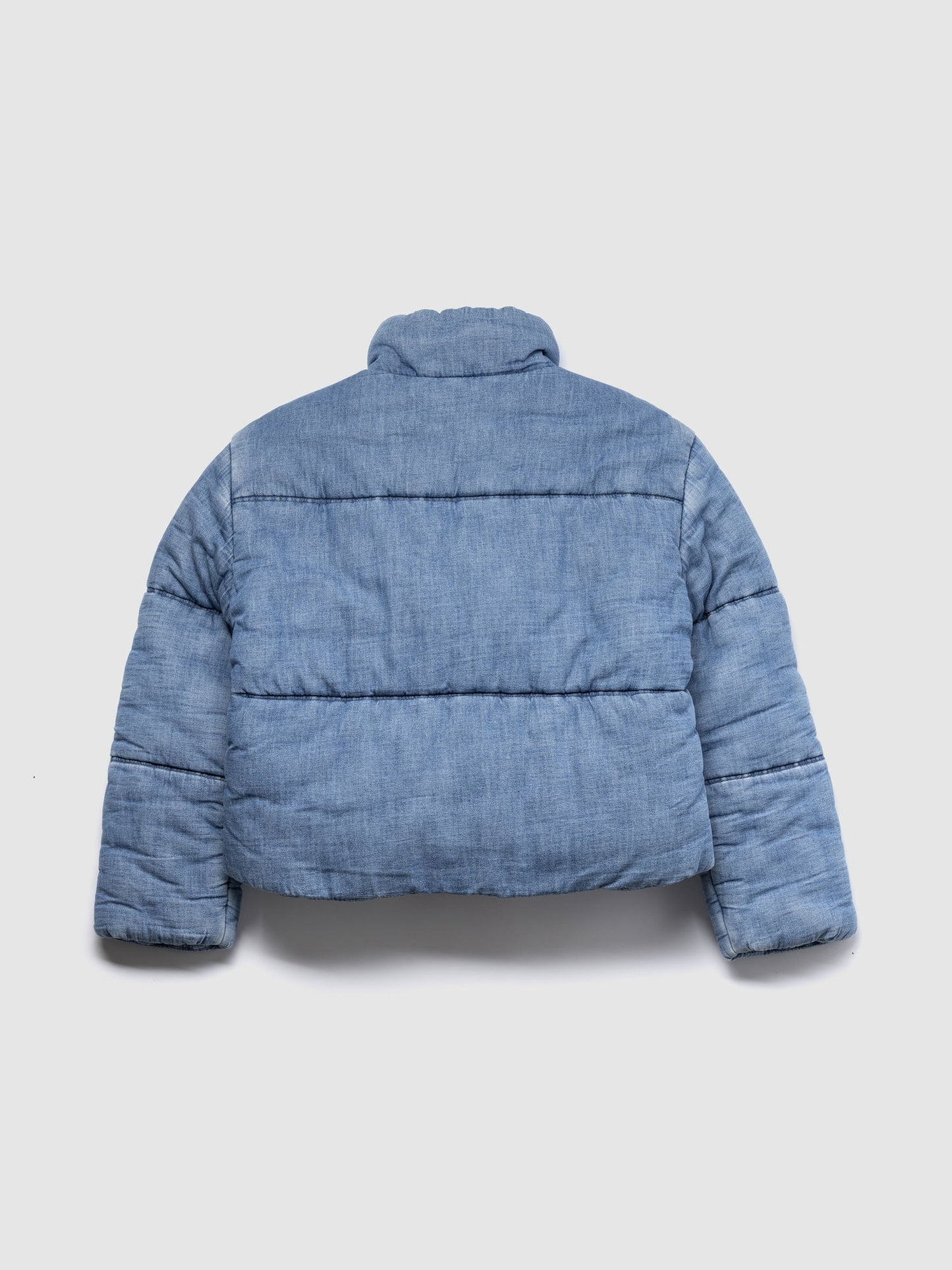 Açık Mavi Relaxed Denim Puffer Şişme Ceket