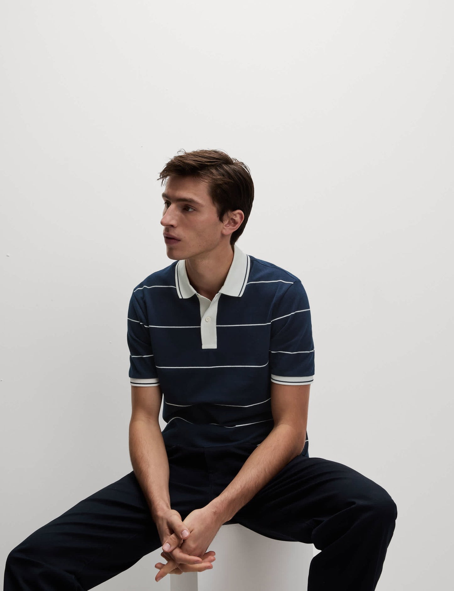 Saf Pamuklu Pique Çizgili Polo T-shirt